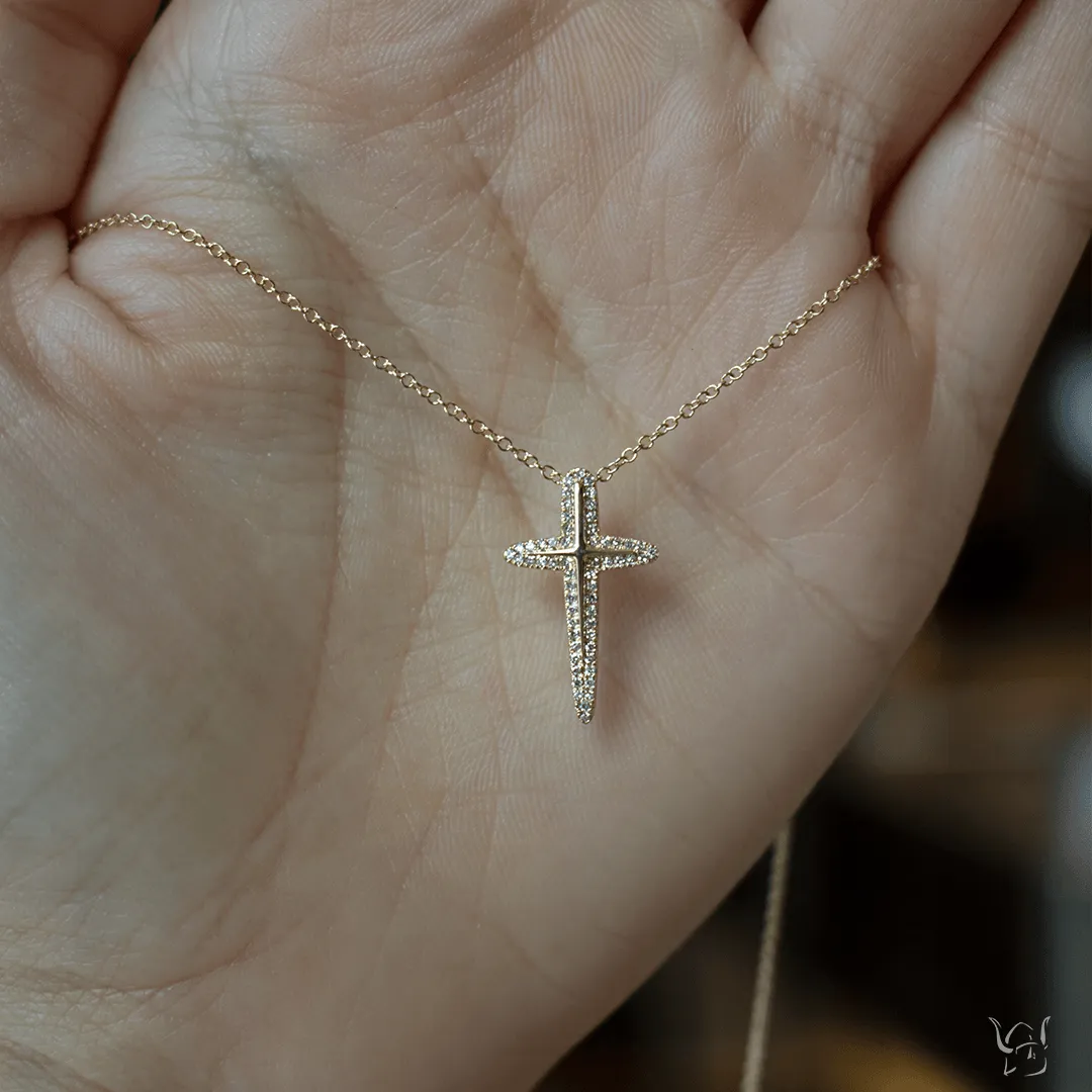 0.13ctw Diamond Cross Necklace, Yellow Gold