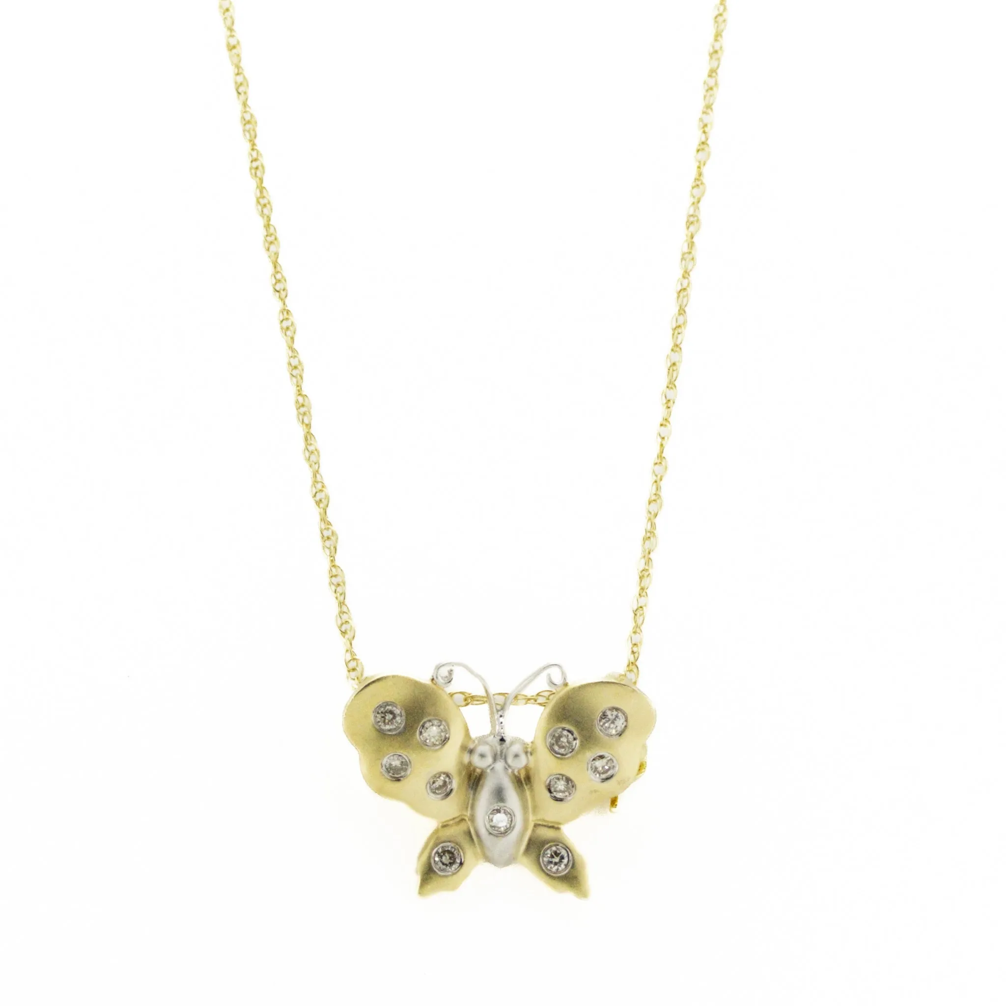 0.2ctw Diamond Butterfly Pendant on 17" Necklace in 14K Yellow Gold