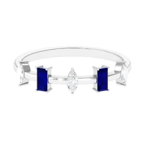 0.50 CT Baguette Blue Sapphire and Marquise Diamond Minimal Half Eternity Ring