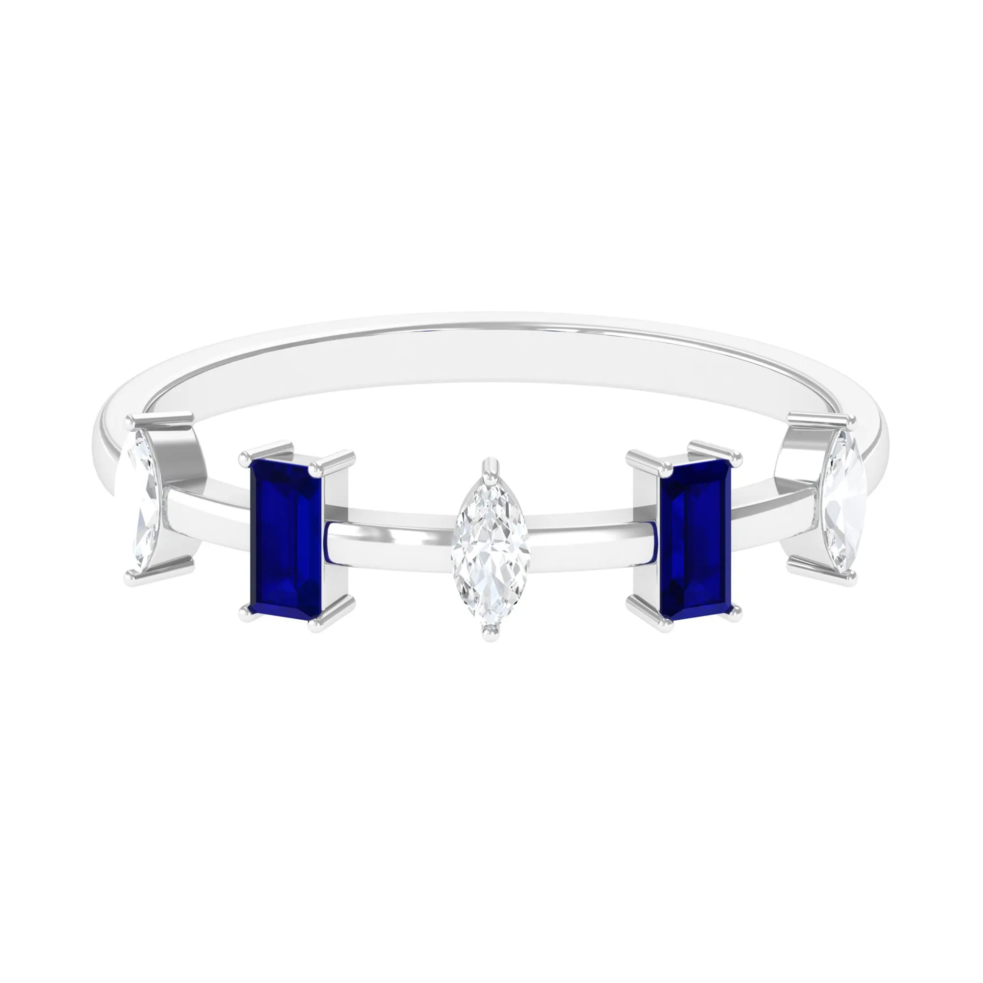 0.50 CT Baguette Blue Sapphire and Marquise Diamond Minimal Half Eternity Ring