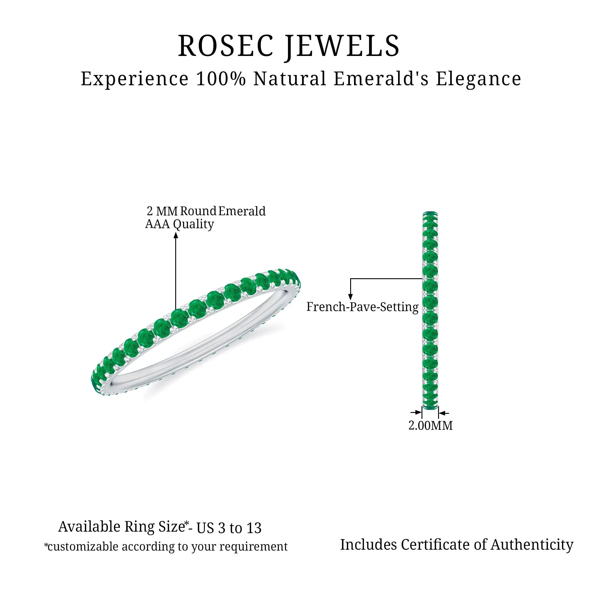 0.50 CT Round Cut Emerald Full Eternity Stackable Ring