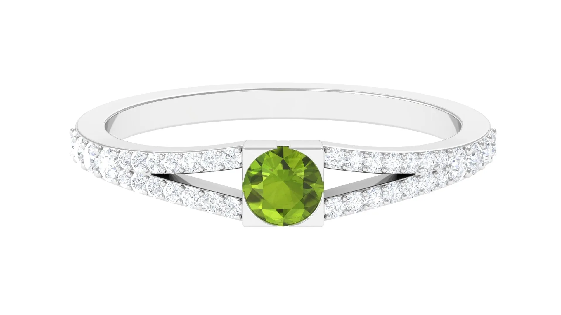 0.50 CT Split Shank Peridot Promise Ring with Diamond Accent