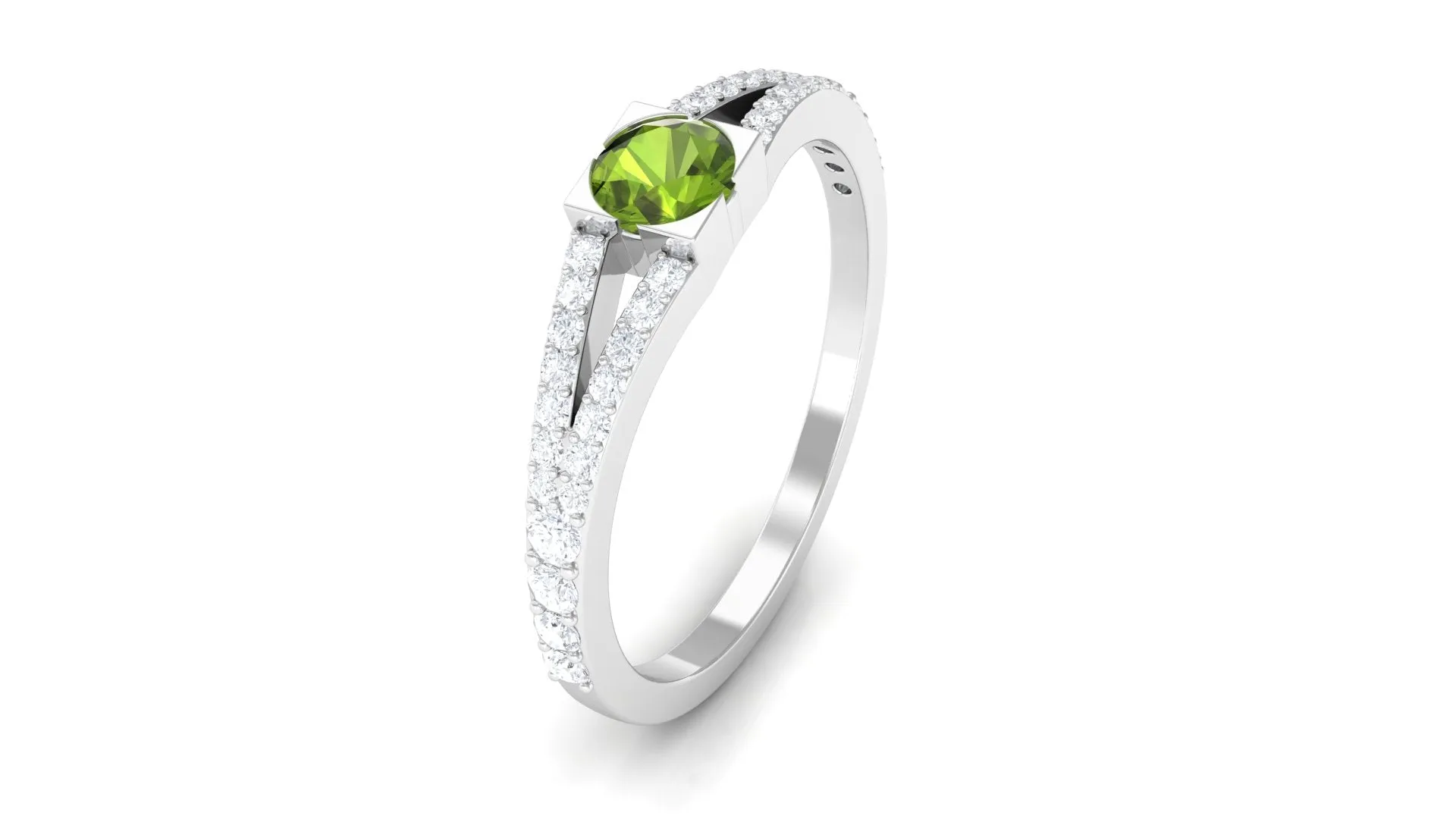 0.50 CT Split Shank Peridot Promise Ring with Diamond Accent