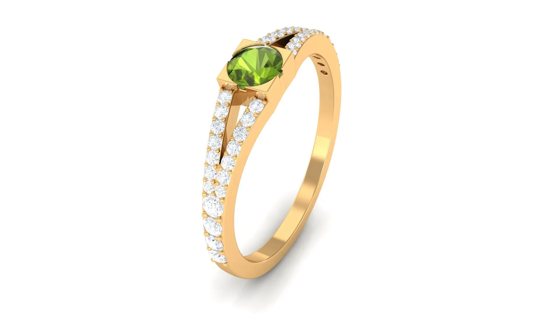 0.50 CT Split Shank Peridot Promise Ring with Diamond Accent