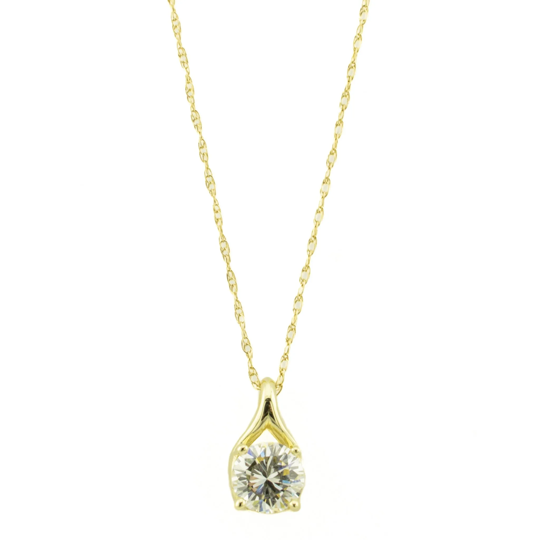 0.53ct Round Diamond Solitaire Pendant on 19" Chain Necklace in 14K Yellow Gold