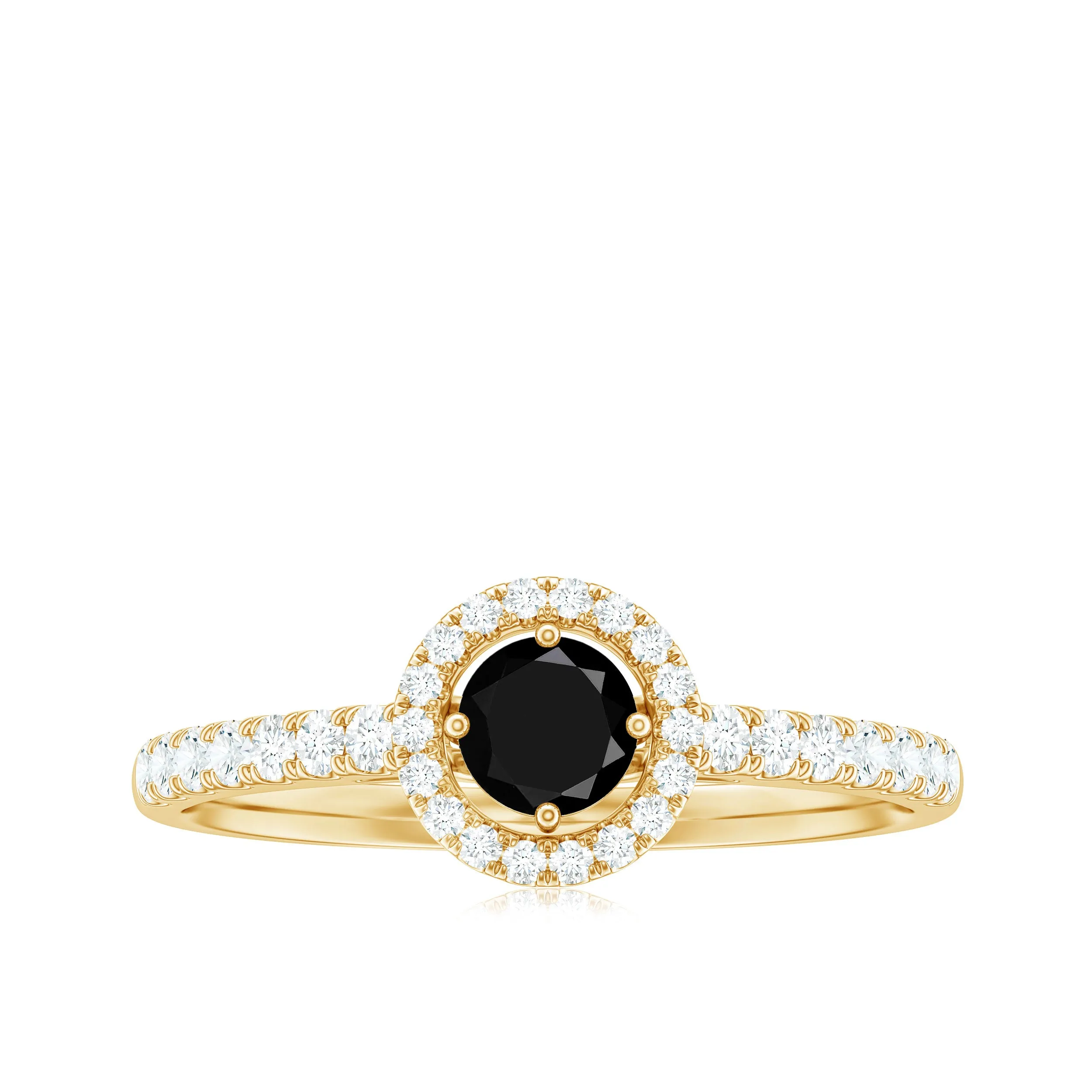 0.75 CT Black Spinel and Diamond Halo Engagement Ring