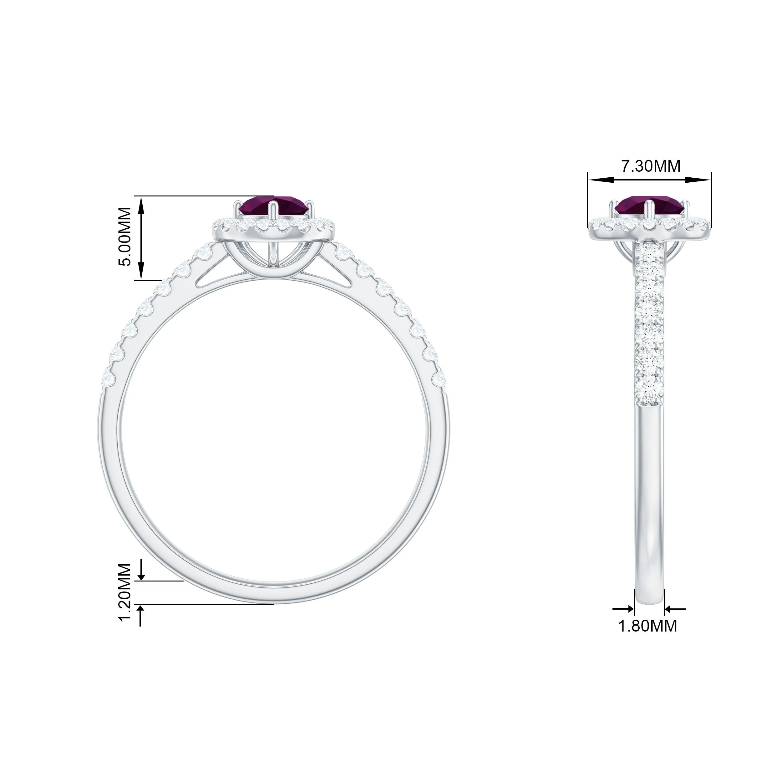 0.75 CT Rhodolite and Diamond Halo Engagement Ring