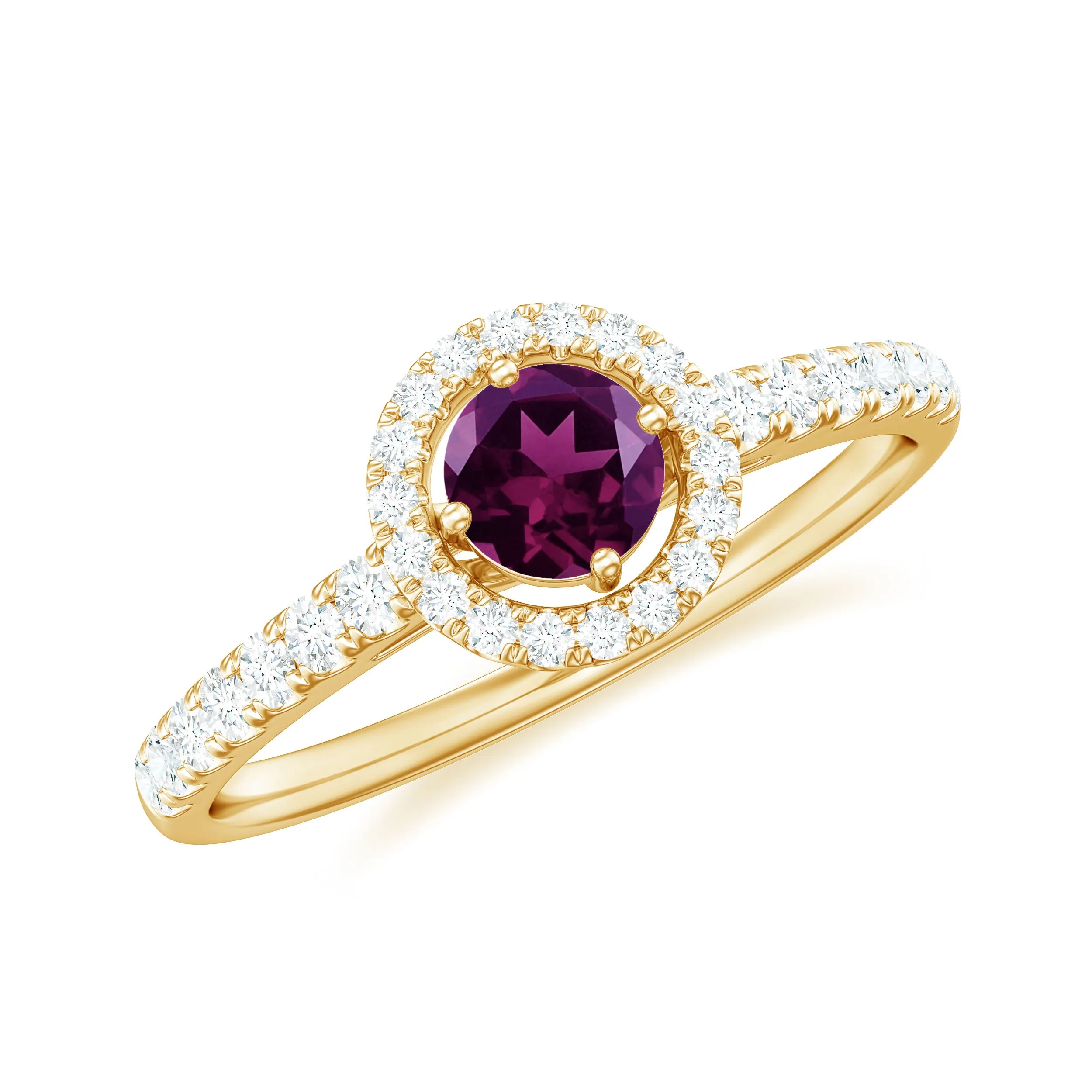 0.75 CT Rhodolite and Diamond Halo Engagement Ring