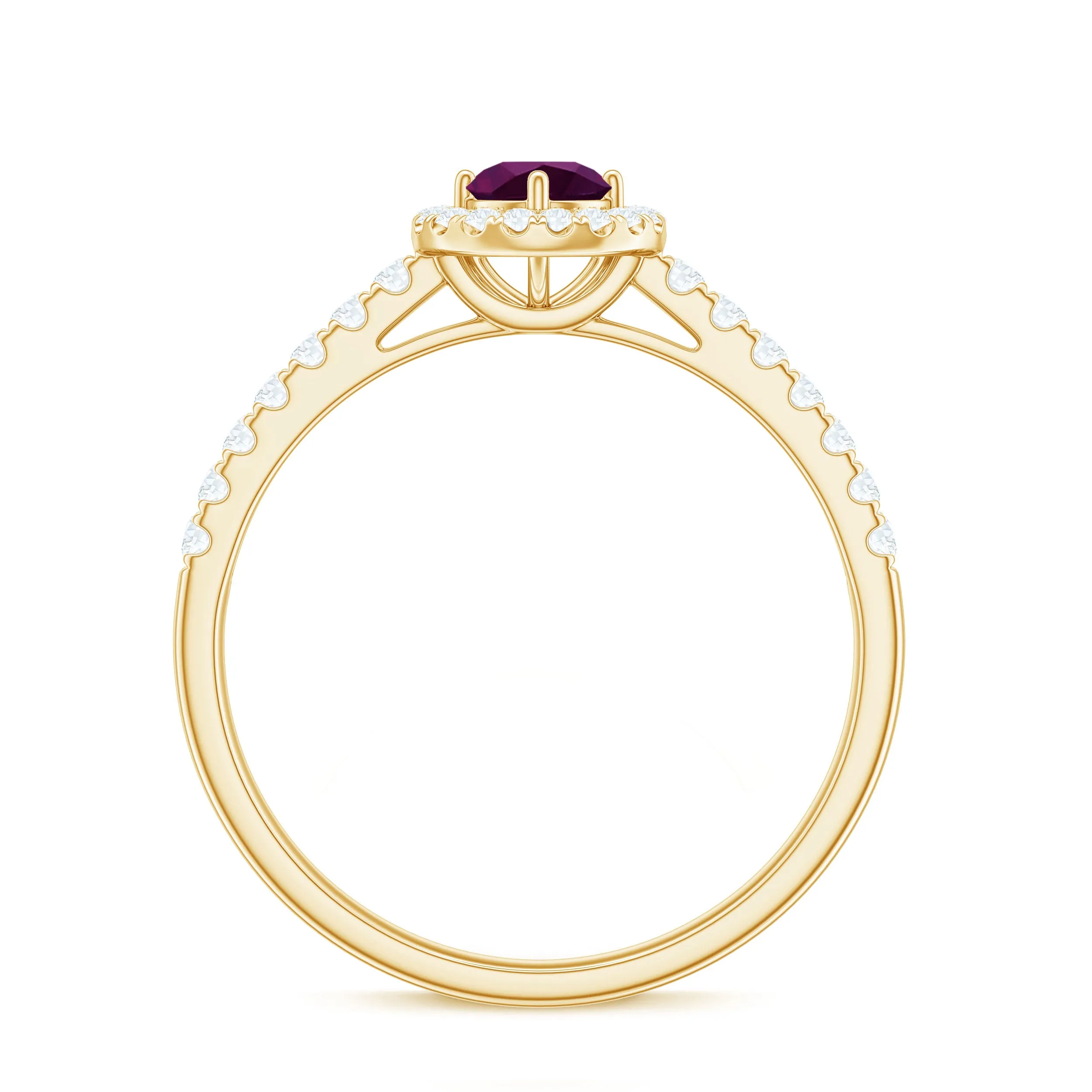 0.75 CT Rhodolite and Diamond Halo Engagement Ring