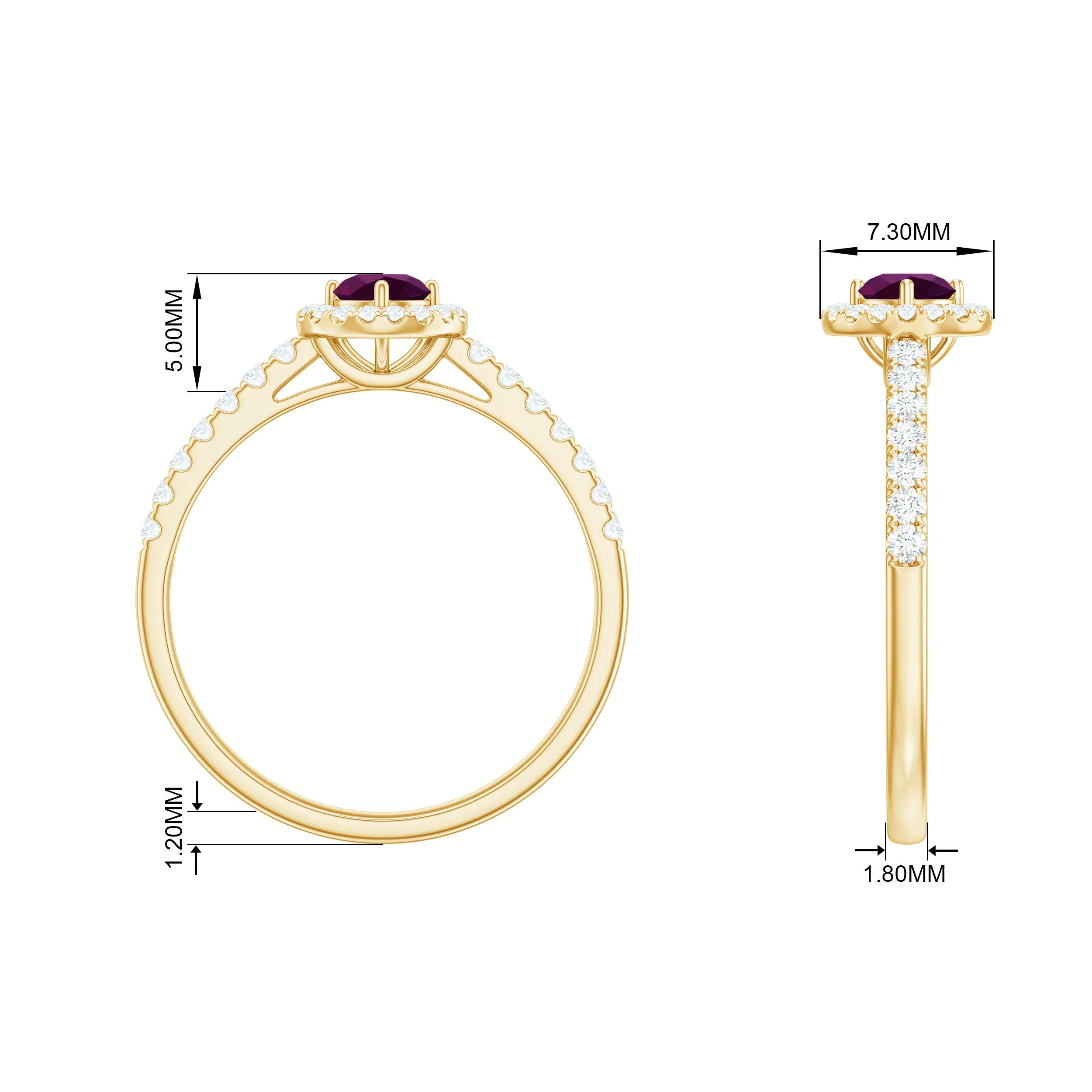 0.75 CT Rhodolite and Diamond Halo Engagement Ring