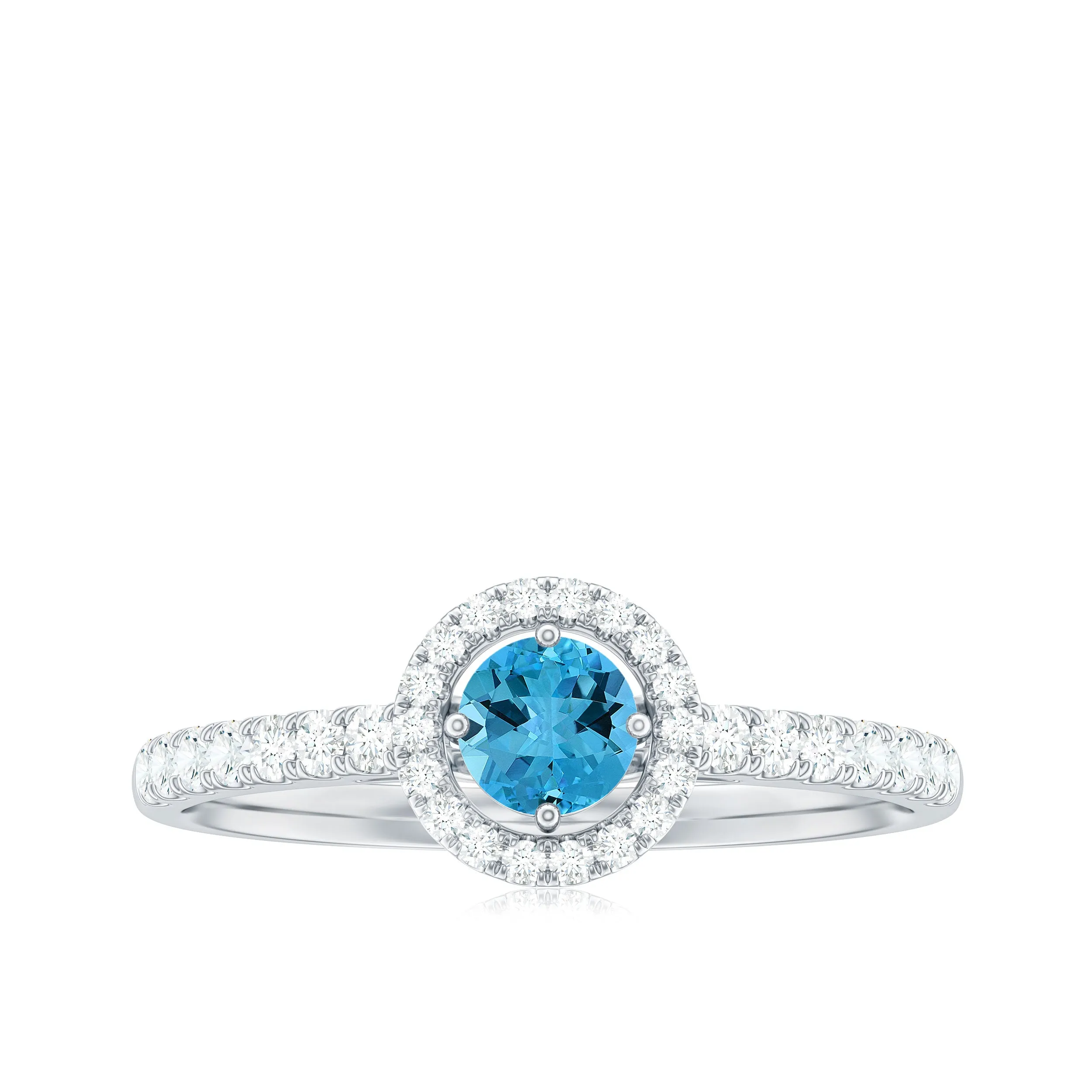 0.75 CT Swiss Blue Topaz and Diamond Halo Engagement Ring