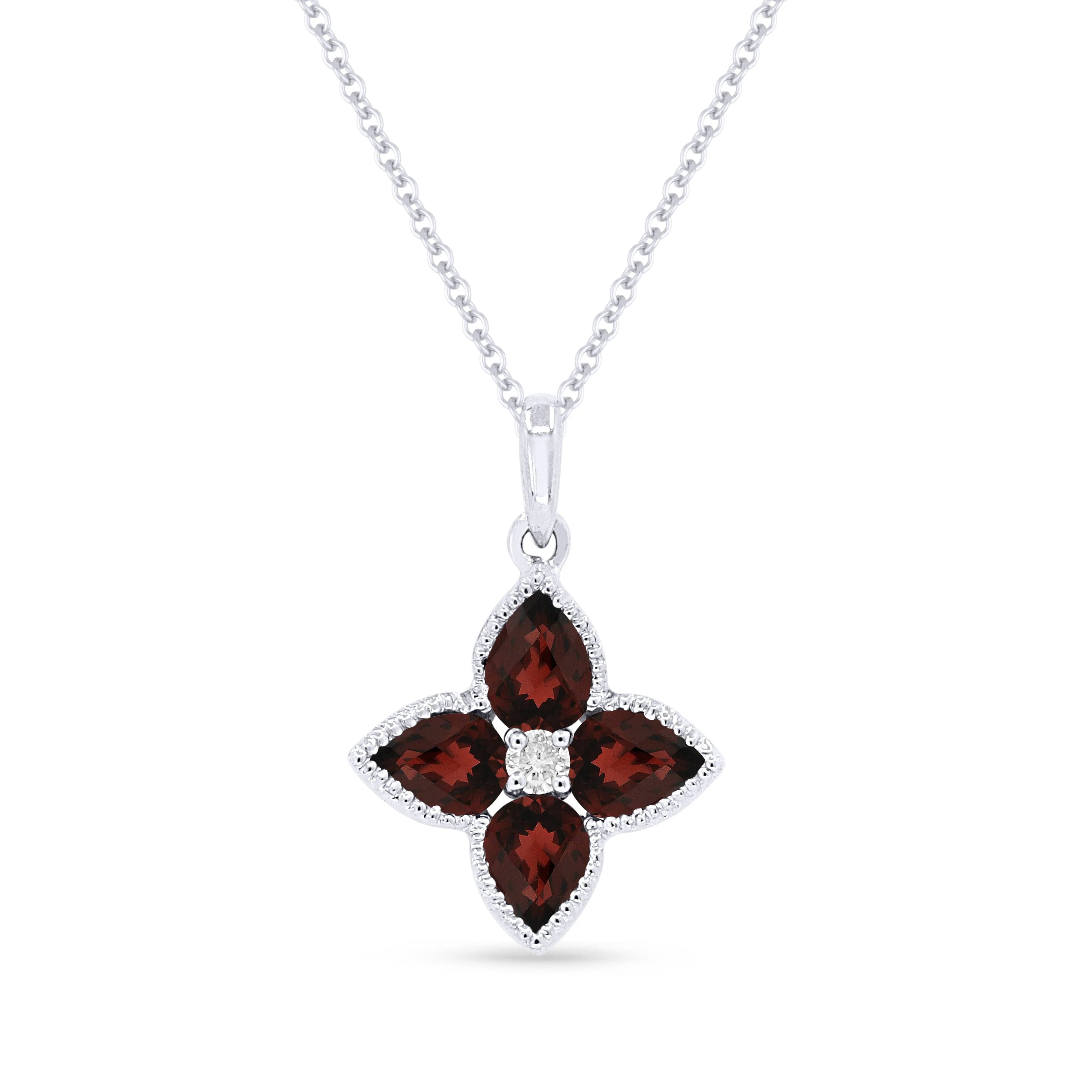 0.88Ct Garnet 16"pendant Necklace In 14K White Gold