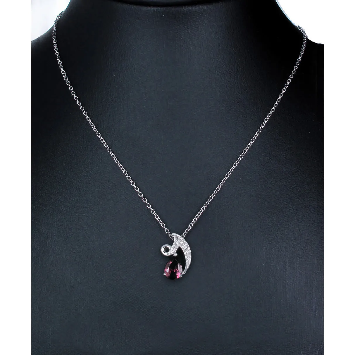 0.90 cttw Garnet Pendant Necklace .925 Sterling Silver With Rhodium 8x6 MM Pear