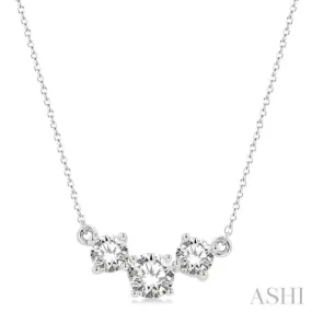 1 1/2 ctw Three Stone Round Cut Diamond Necklace in 14K White Gold