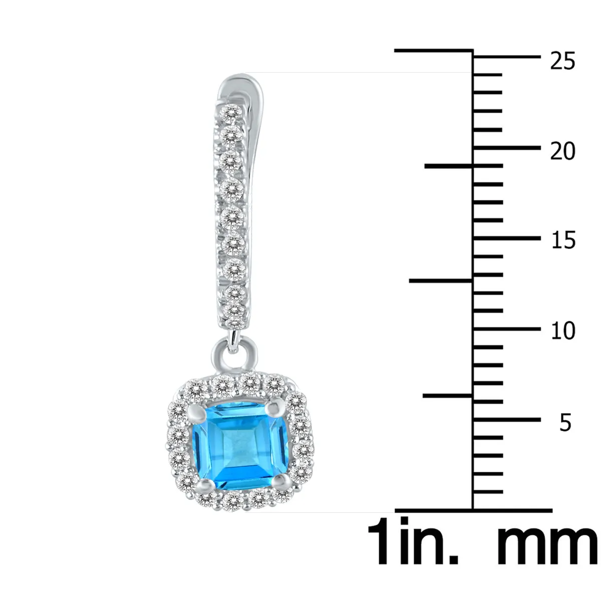 1 Carat Blue Topaz And Diamond Halo Dangle Earrings In 10K White Gold