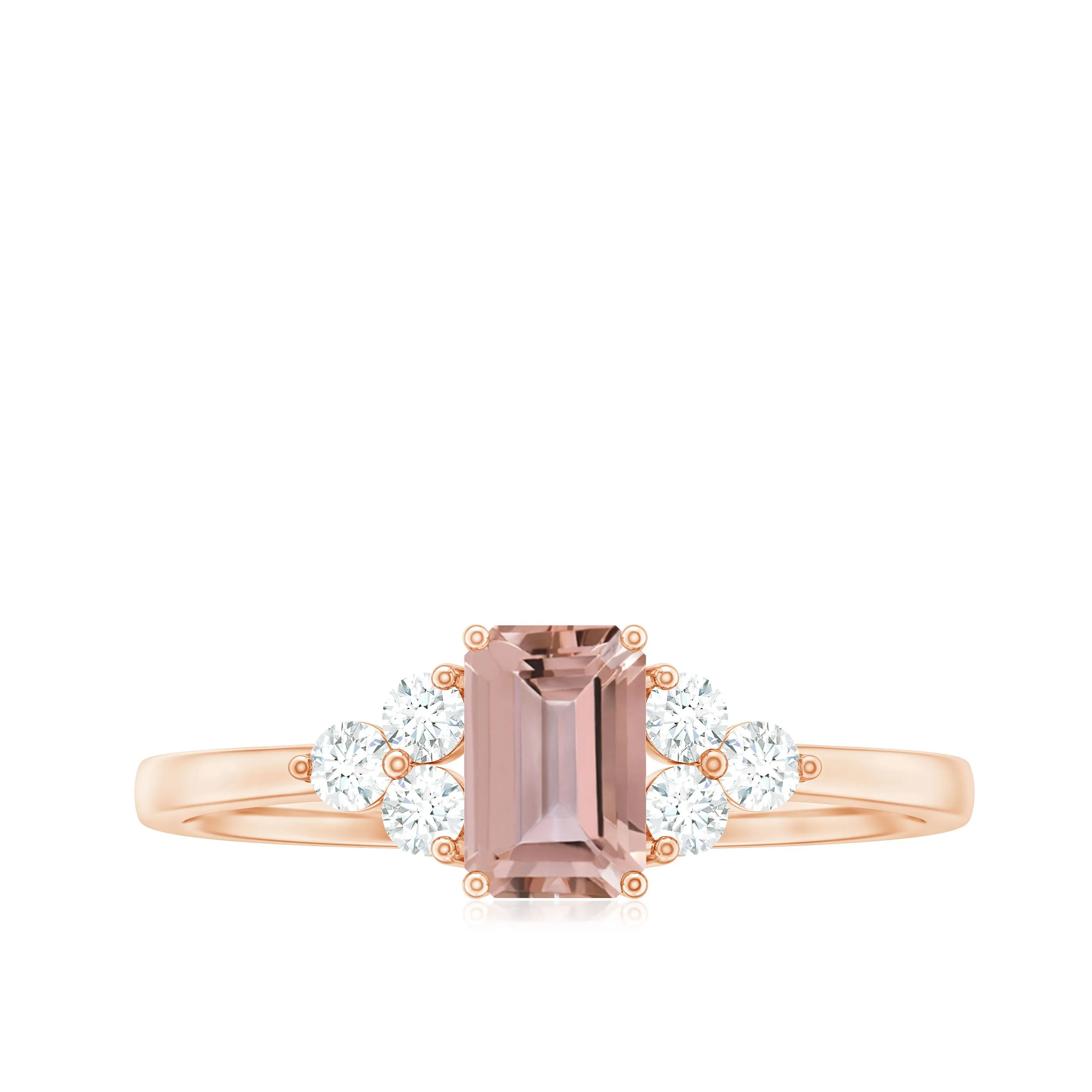 1 CT Emerald Cut Morganite Solitaire Ring with Diamond Trio