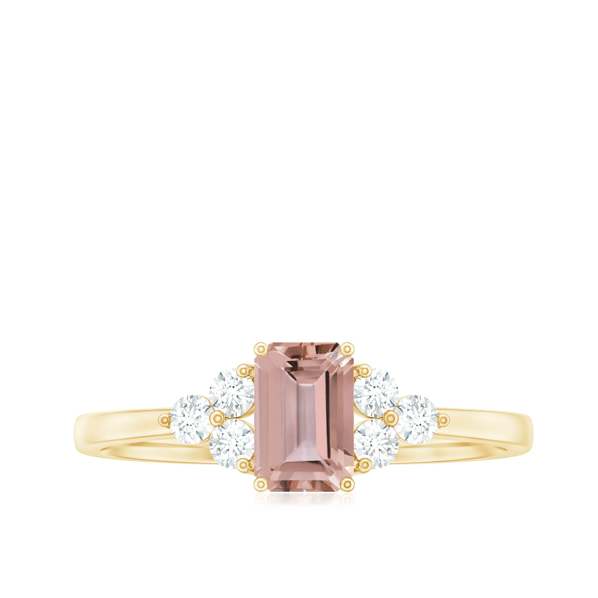 1 CT Emerald Cut Morganite Solitaire Ring with Diamond Trio