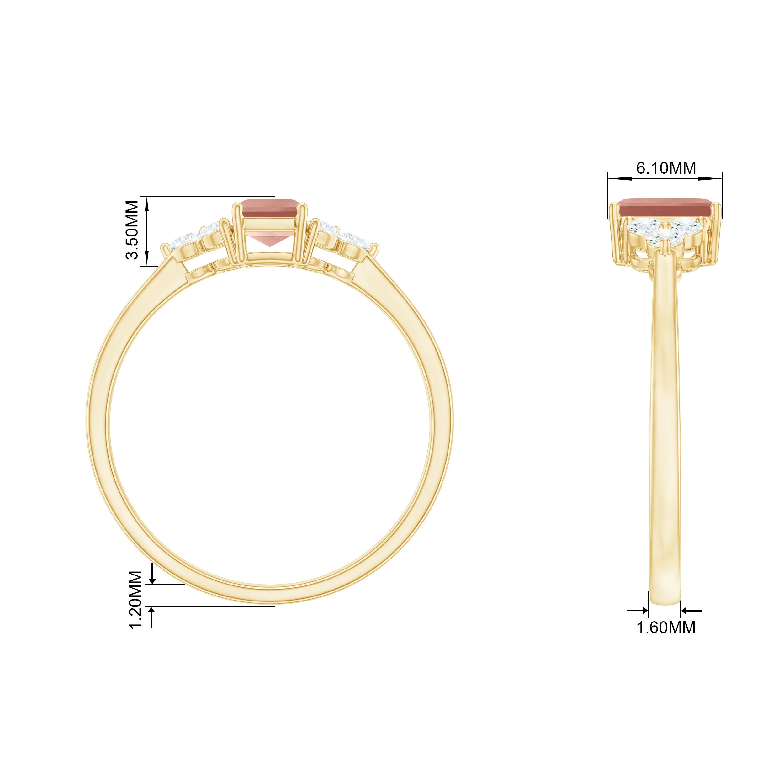 1 CT Emerald Cut Morganite Solitaire Ring with Diamond Trio