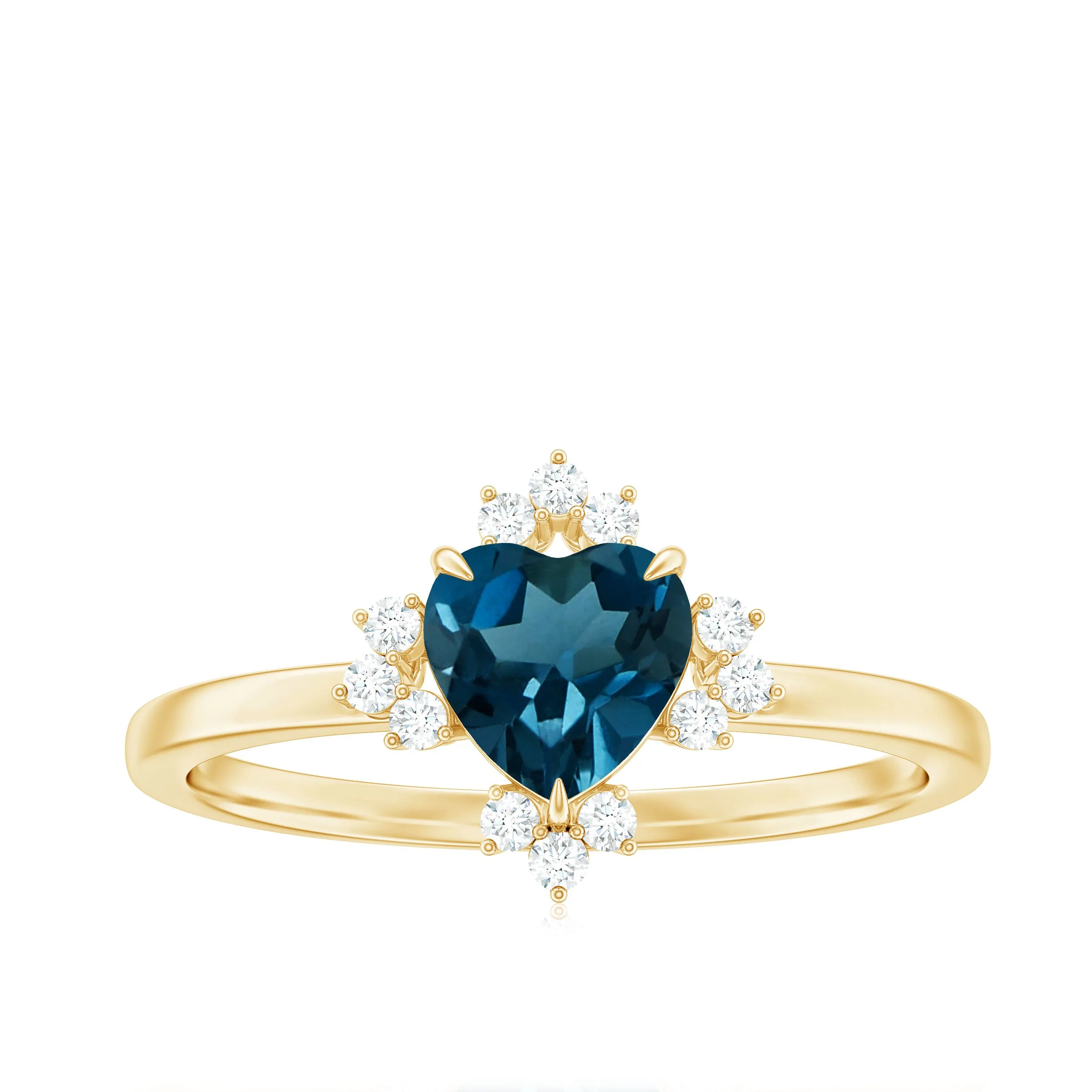 1 CT Heart Shape London Blue Topaz Ring with Diamond Accent