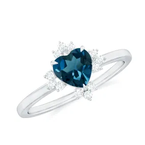 1 CT Heart Shape London Blue Topaz Ring with Diamond Accent