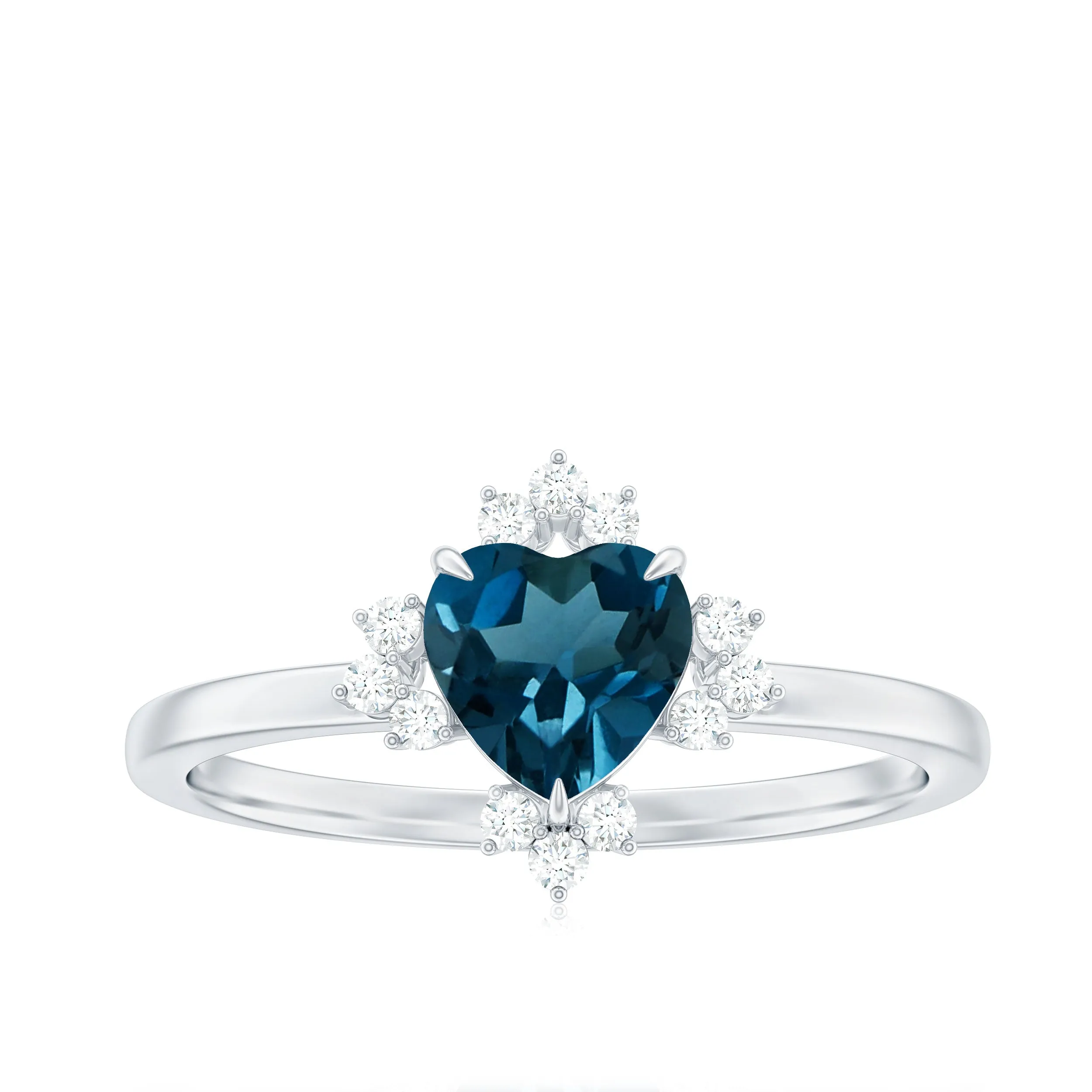 1 CT Heart Shape London Blue Topaz Ring with Diamond Accent