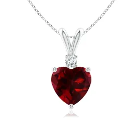 1 CT. Heart-Shaped Garnet V-Bale Pendant with Diamond