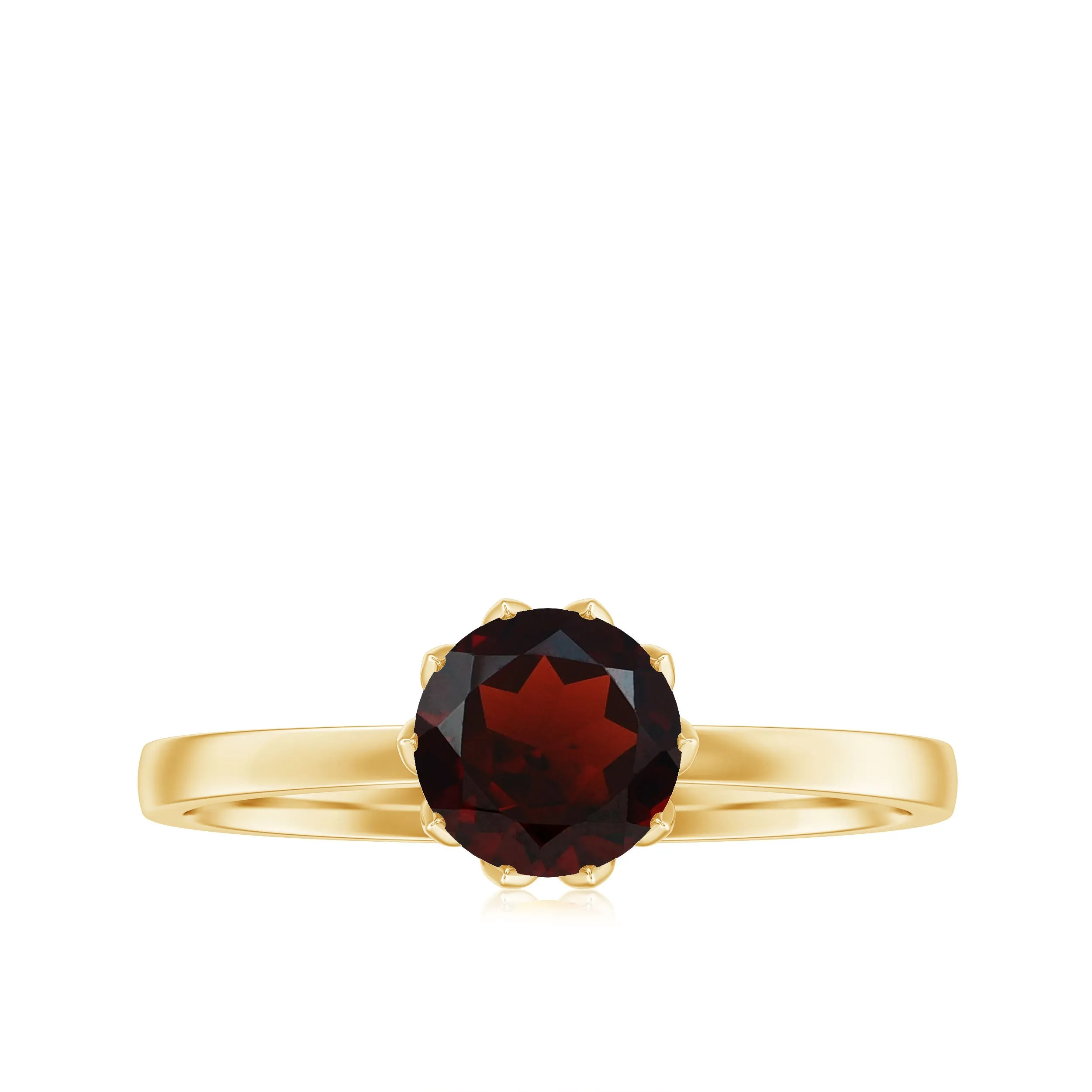 1 CT Natural Garnet Solitaire Ring in Lotus Basket Setting