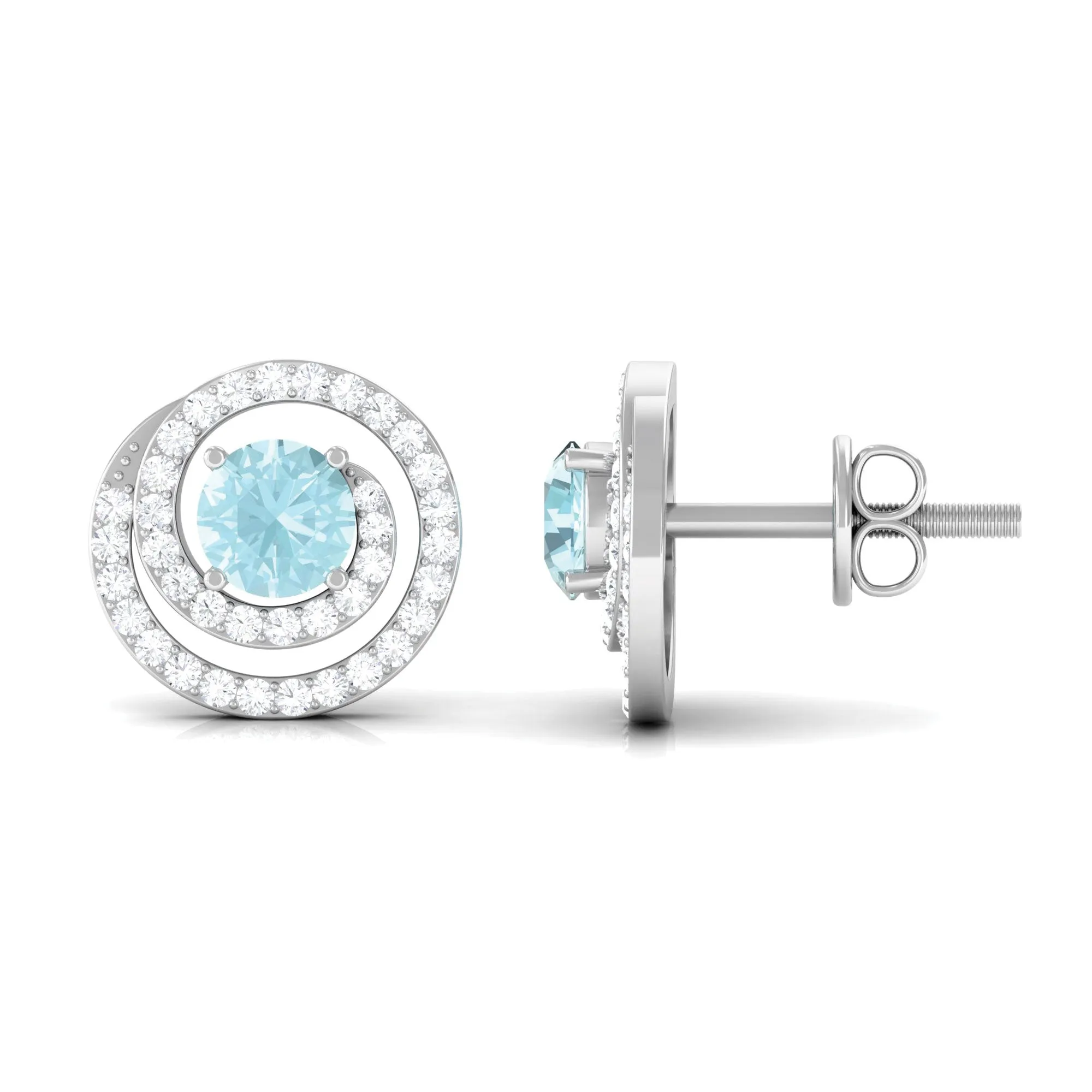 1 CT Sky Blue Topaz Swirl Stud Earrings with Diamond