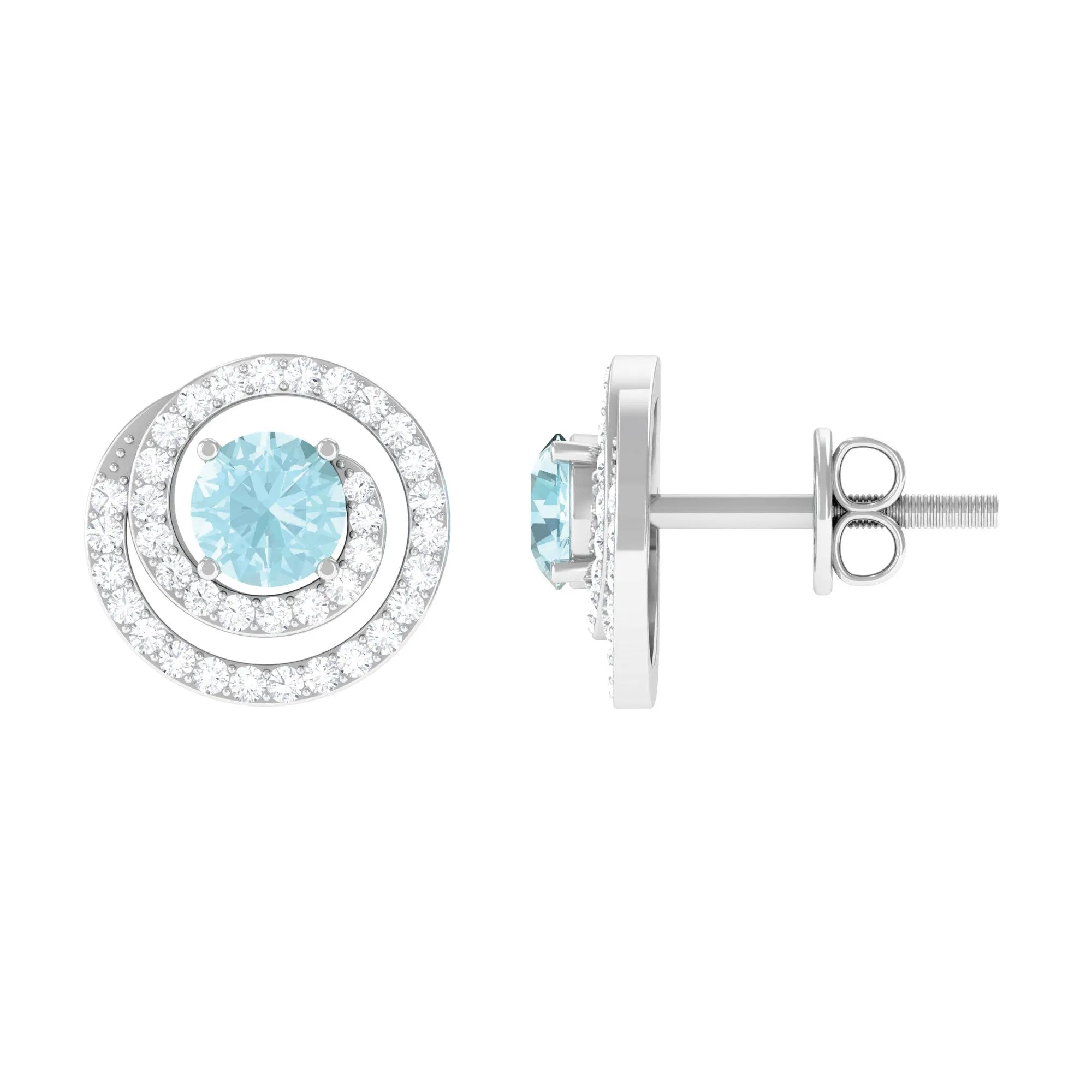 1 CT Sky Blue Topaz Swirl Stud Earrings with Diamond