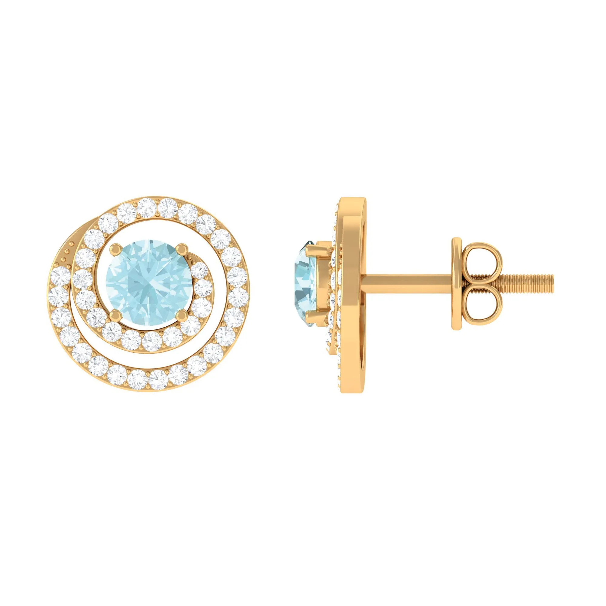 1 CT Sky Blue Topaz Swirl Stud Earrings with Diamond