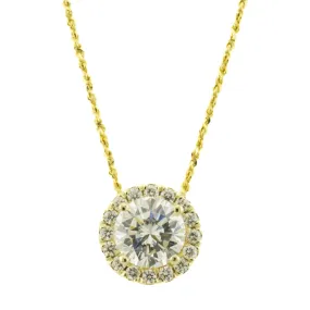 1.01ctw F/SI1 Round Diamond & Accented Pendant with 18" Fine Chain in 14K Yellow Gold