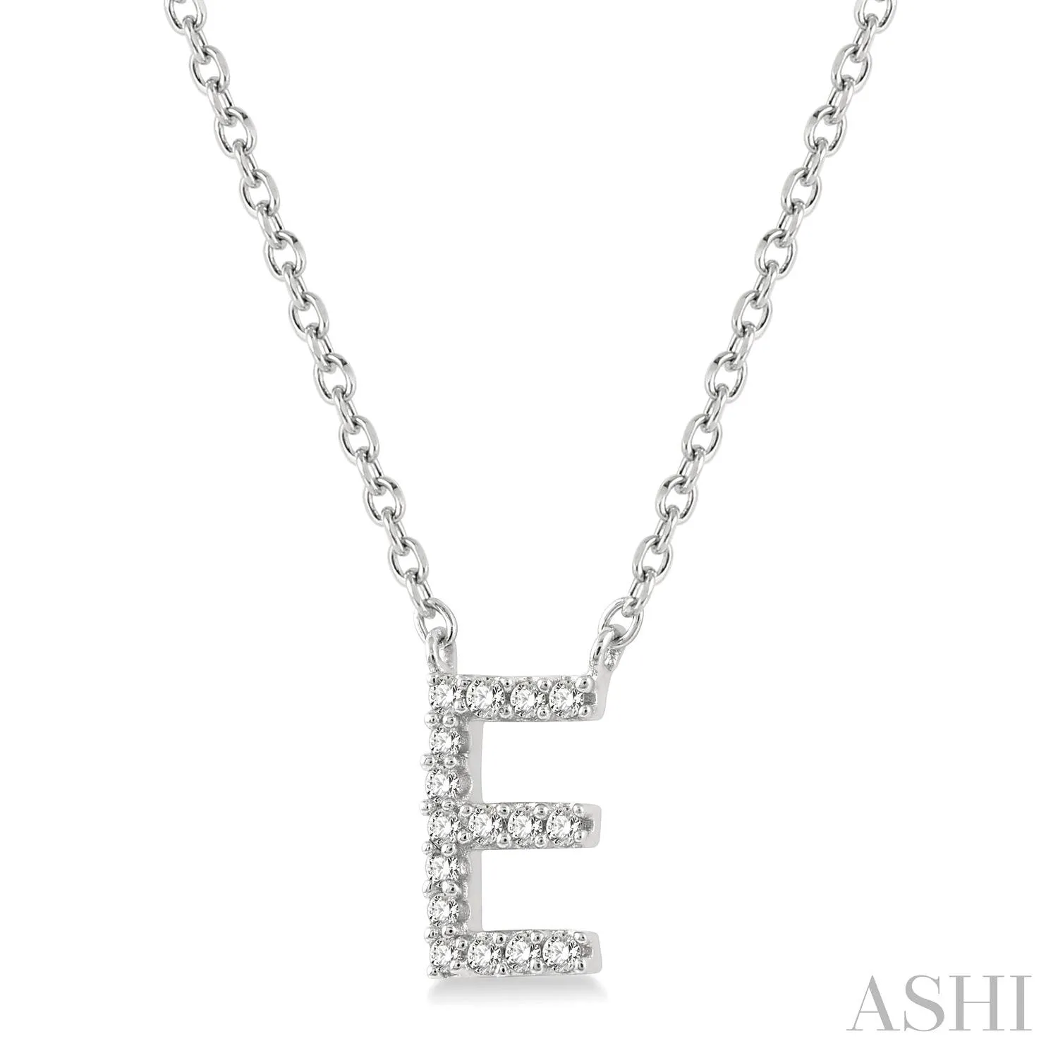 10K White Gold Initial Necklace- "E"