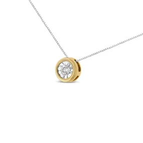 10K Yellow Gold 1/10 Cttw Bezel Solitaire Round-Cut Diamond 18" Pendant Necklace (J-K Color, I2-I3 Clarity)