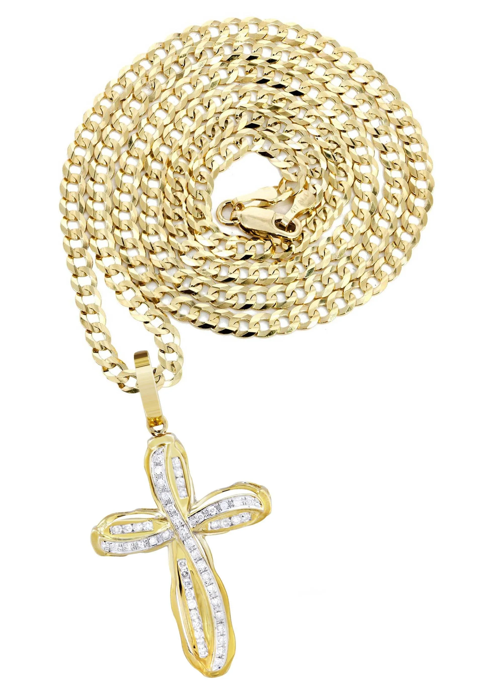 10K Yellow Gold Cross  Diamond Necklace  | 0.39 Carats