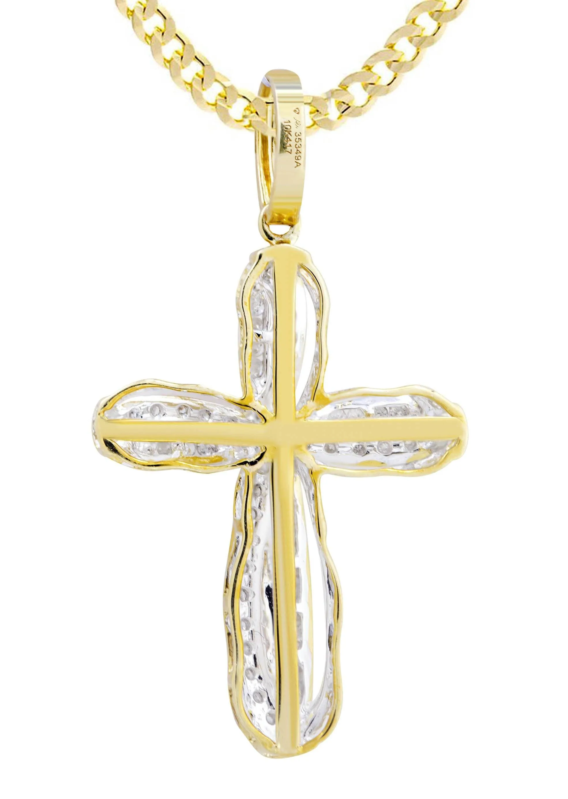 10K Yellow Gold Cross  Diamond Necklace  | 0.39 Carats