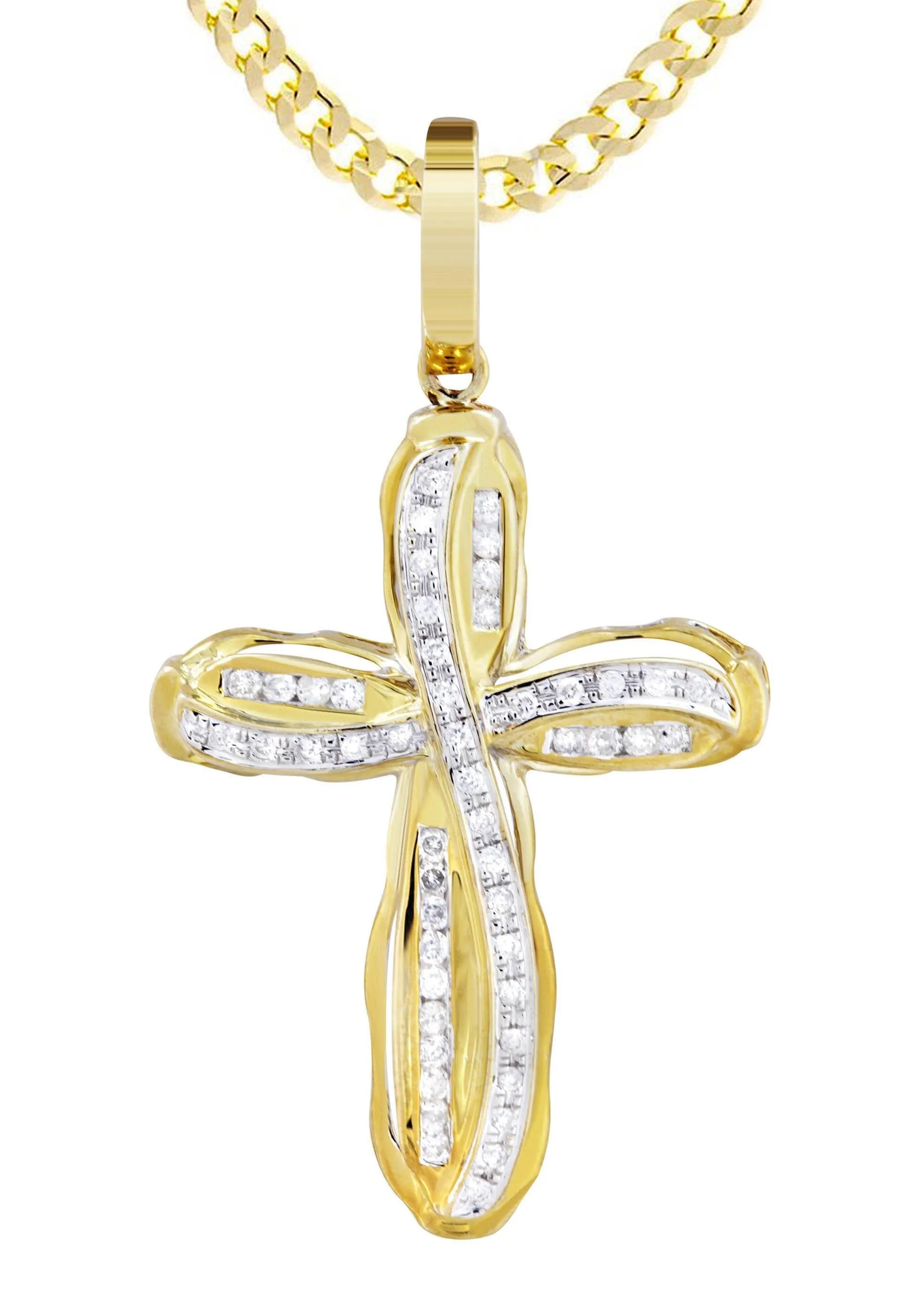 10K Yellow Gold Cross  Diamond Necklace  | 0.39 Carats