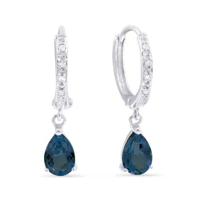 1.1Ct London Blue Topaz Drop/dangle Earrings In 14K White Gold