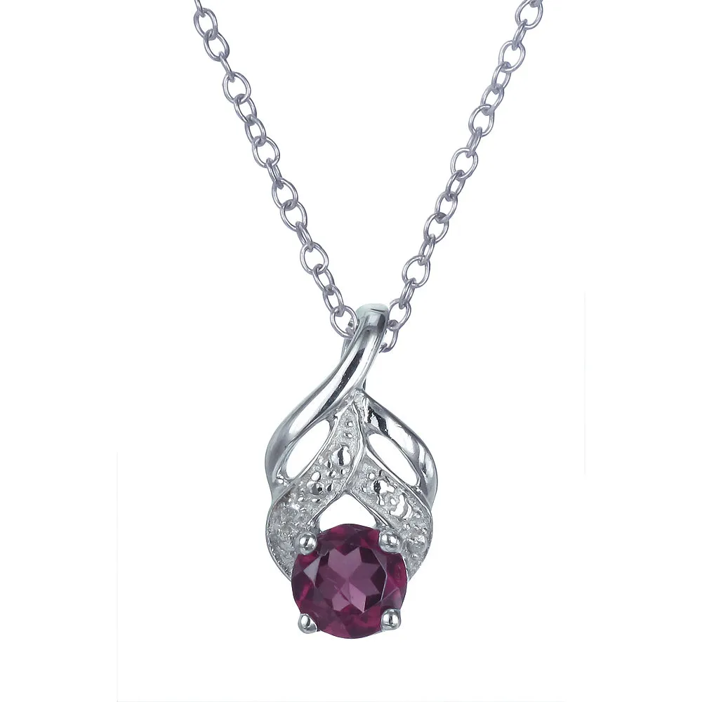 1/2 cttw Garnet Pendant Necklace .925 Sterling Silver With Rhodium 5 MM Round