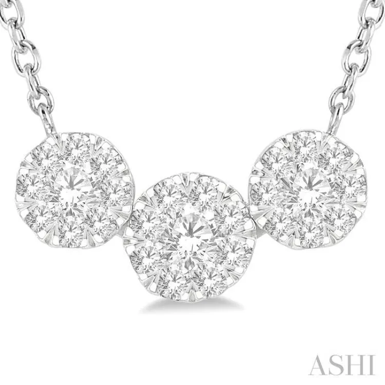 1/2 Ctw 3-Stone Lovebright Round Cut Diamond Necklace in 14K White Gold