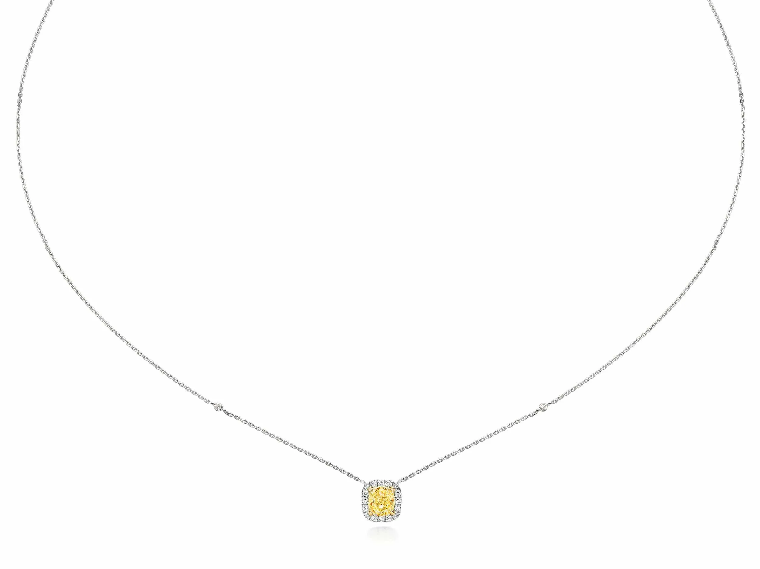 1.20 ct Fancy Yellow Cushion Cut Diamond Necklace Pendant