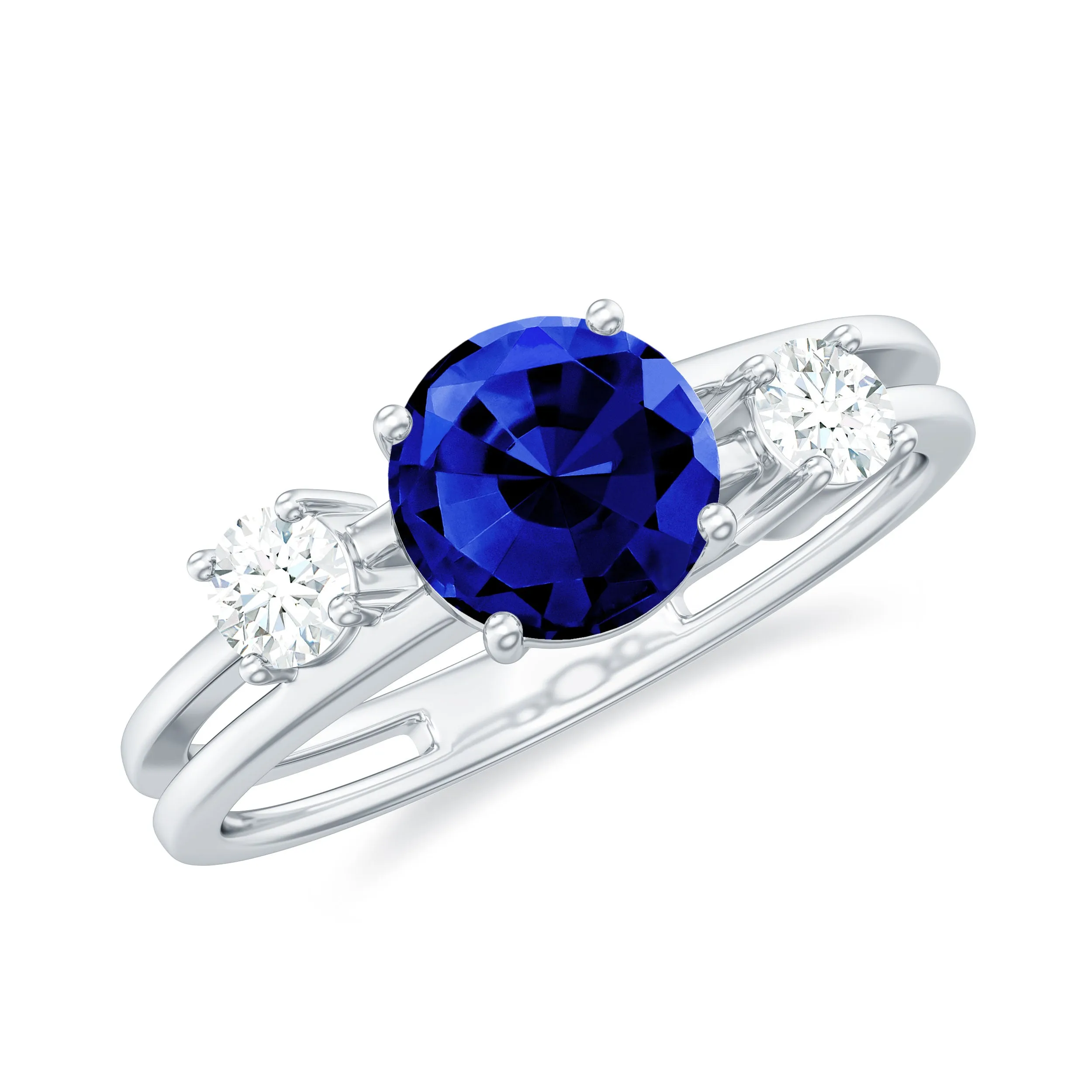 1.25 CT Solitaire Created Blue Sapphire and Diamond Engagement Ring