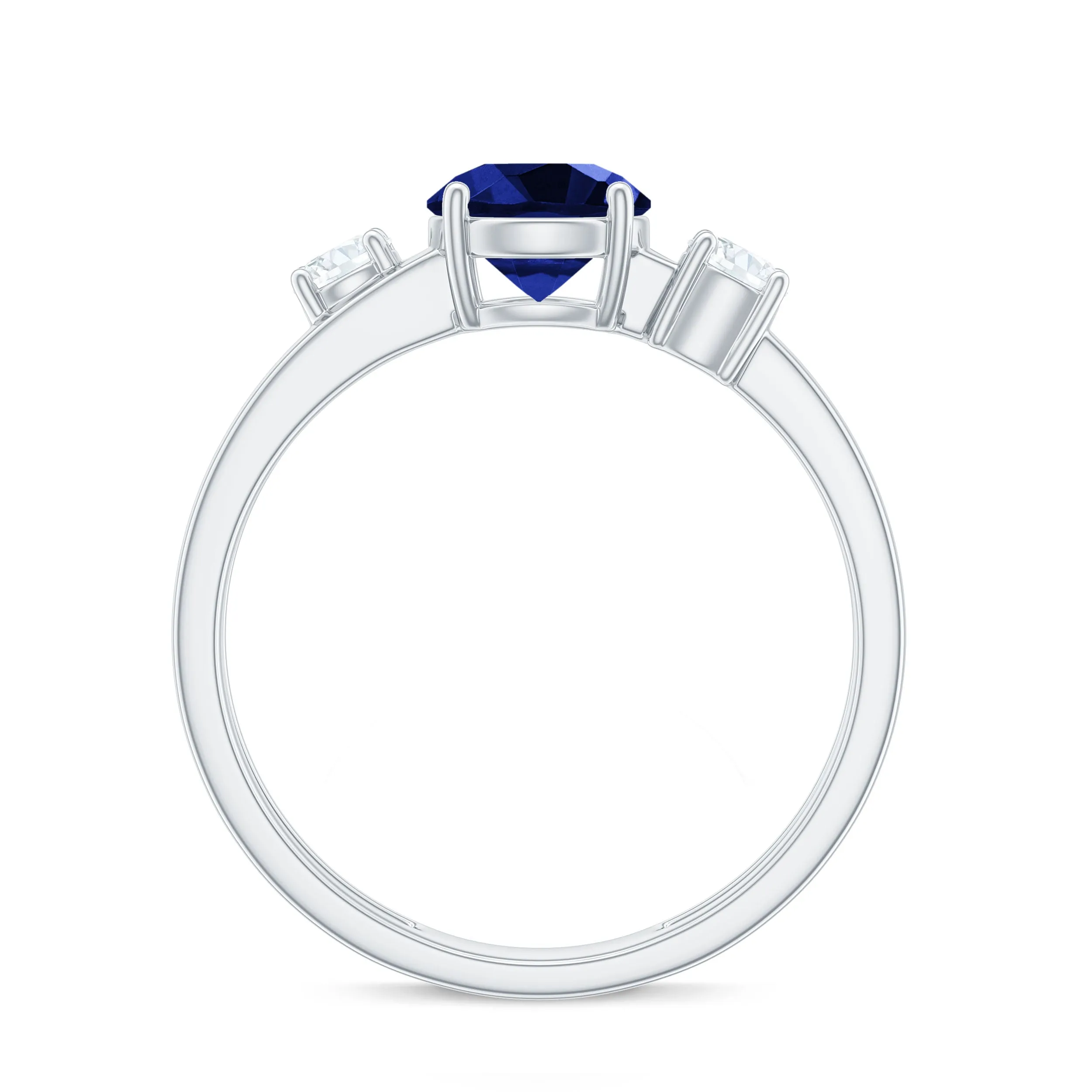 1.25 CT Solitaire Created Blue Sapphire and Diamond Engagement Ring