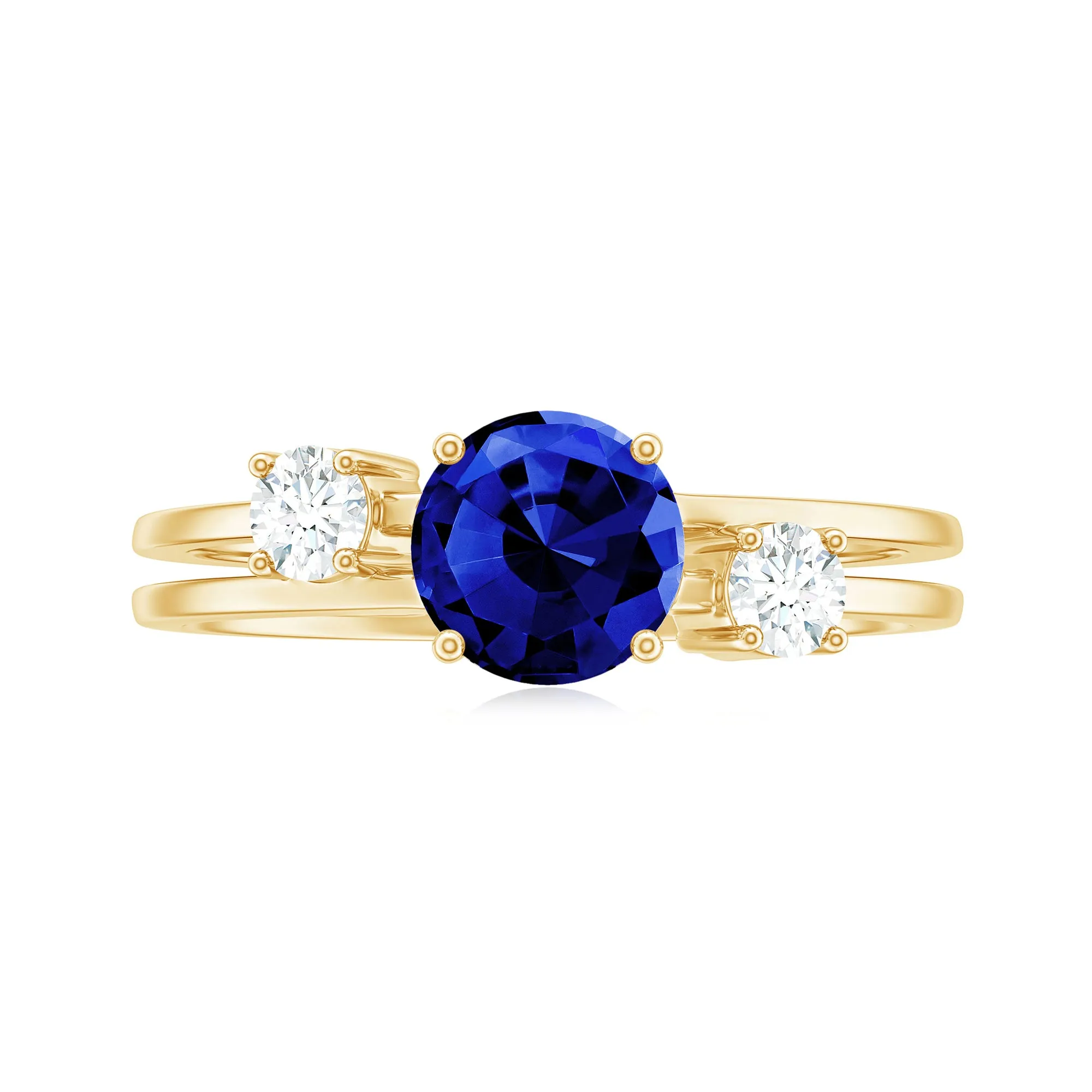 1.25 CT Solitaire Created Blue Sapphire and Diamond Engagement Ring