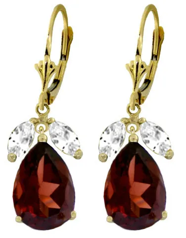 13 Carat 14K Solid White Gold Leverback Earrings Garnet White Topaz