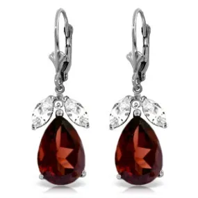 13 Carat 14K Solid White Gold Leverback Earrings Garnet White Topaz