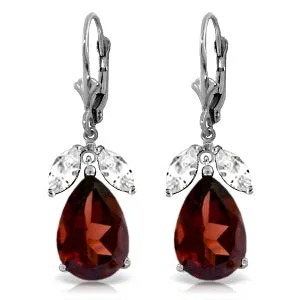 13 Carat 14K Solid White Gold Leverback Earrings Garnet White Topaz