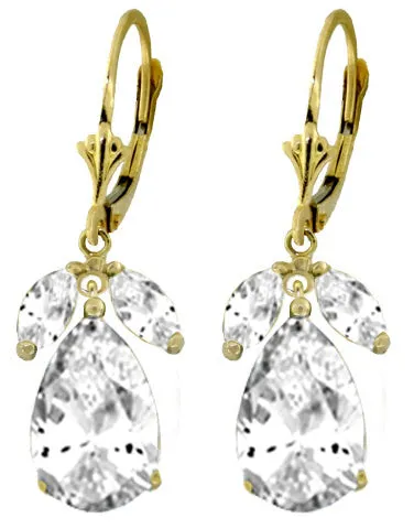 13 Carat 14K Solid White Gold Leverback Earrings Natural White Topaz