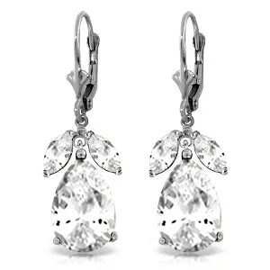 13 Carat 14K Solid White Gold Leverback Earrings Natural White Topaz