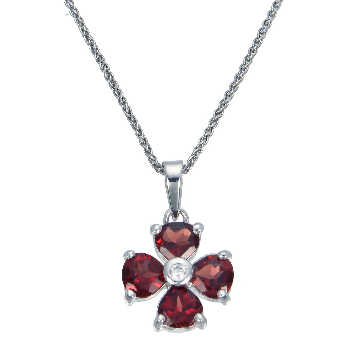 1.40 cttw Garnet Pendant Necklace .925 Sterling Silver With Rhodium 5 MM Heart