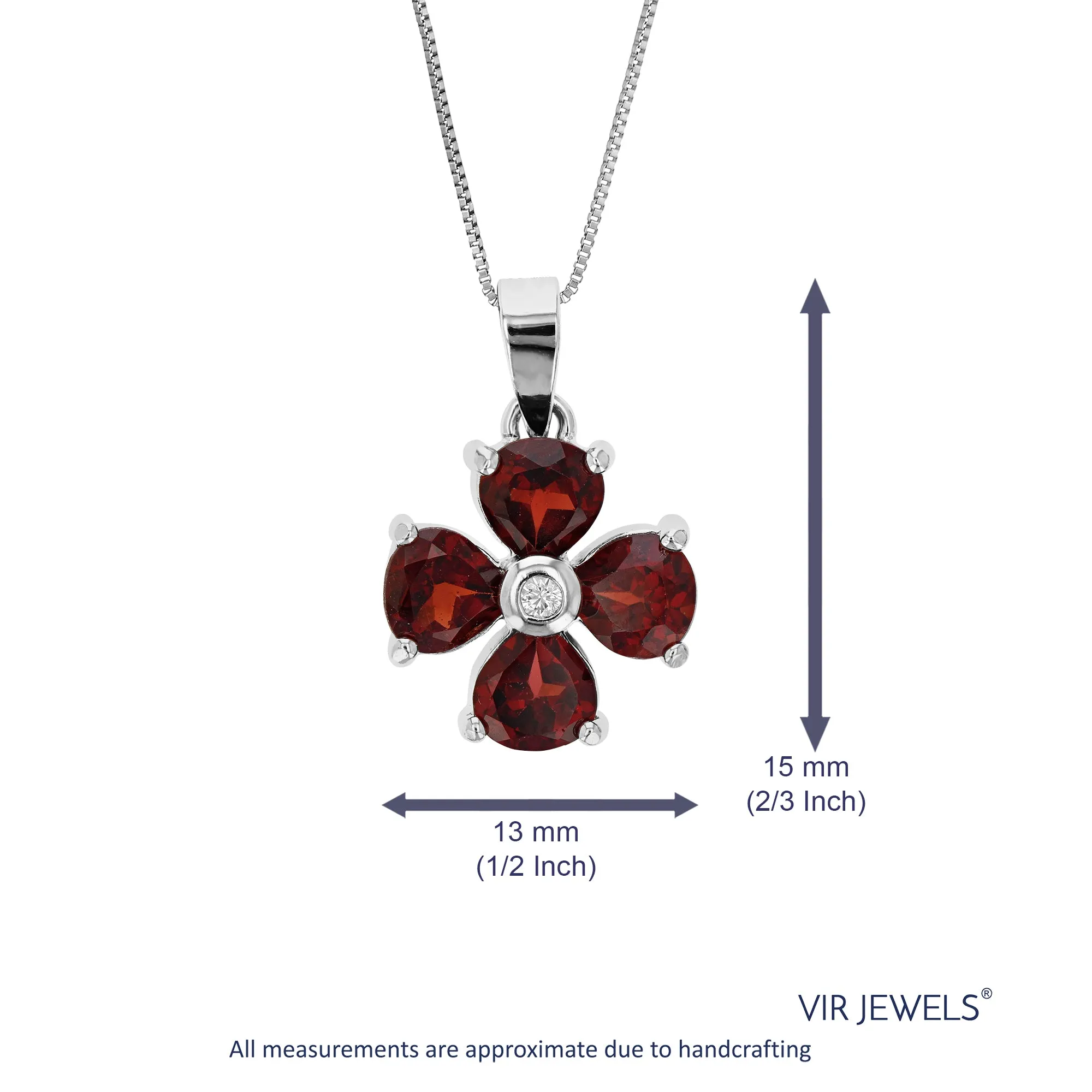 1.40 cttw Garnet Pendant Necklace .925 Sterling Silver With Rhodium 5 MM Heart